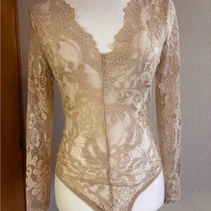 Elegant Lace Bodysuit in Tan by Parisian - NWT